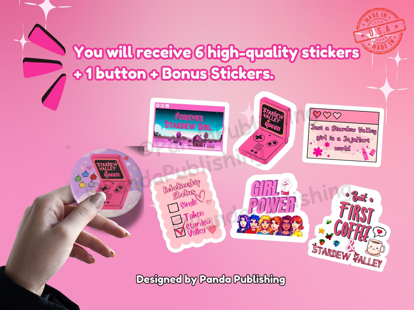 Stardew Valley Queen - Pack of 6 Stickers & Button Set